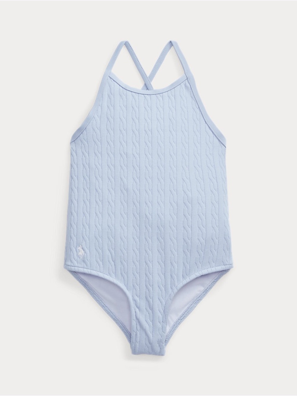 Ralph Lauren Light Blue Girls Cable-Knit One-Piece Swimsuit
